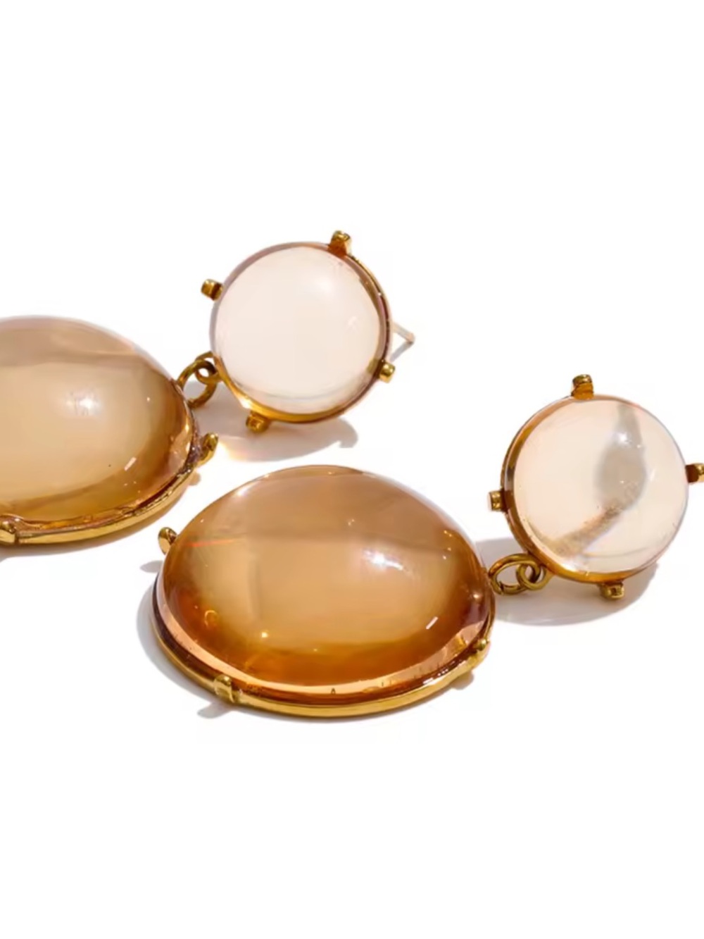 Brown Cabochon Double Drop Earrings - Picture 4 of 5